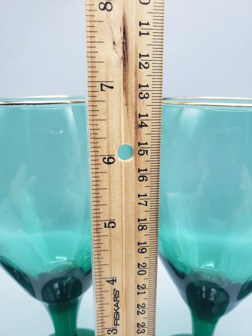 Gold Rimmed Teal Green Ombre Long Stem Wine Goblet - 4 - 8.5 oz